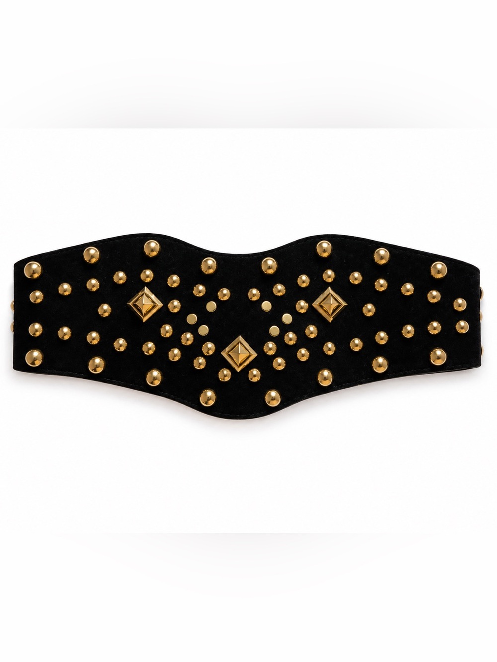 Bebe Vintage Black Suede Studded Waist Belt with Gold Accents